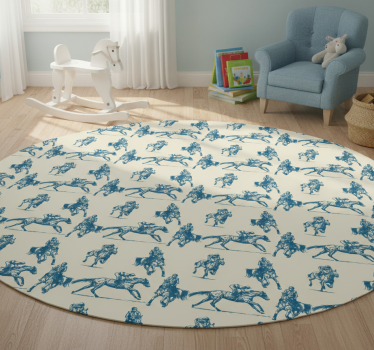 Vinyl teppich tiere in blau und beige mit pferdemuster - TenStickers
