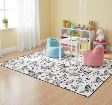 Vinyl teppich tiere in einfarbigen schmetterlingen und dots - TenStickers