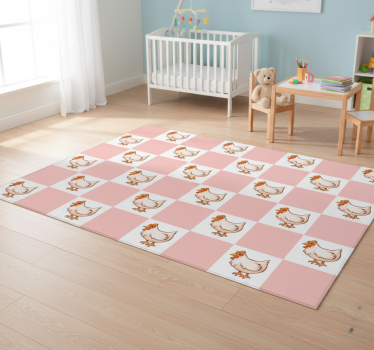 Vinyl teppich tiere in rosa kästchen mit hähnen - TenStickers