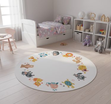 Vinyl teppich tiere mit baby tieren im kreis - TenStickers