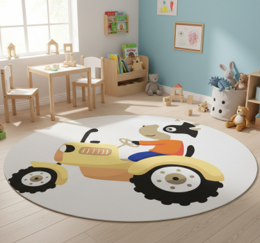 Vinyl teppich tiere kuh auf traktor - TenStickers