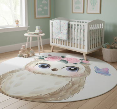 Vinyl teppich tiere mit baby-eule und blumen - TenStickers