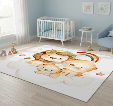Vinyl teppich tiere mit babys tieren sterne und wolken - TenStickers