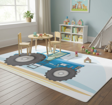 Vinyl teppich tiere mit blauer traktor-illustration - TenStickers