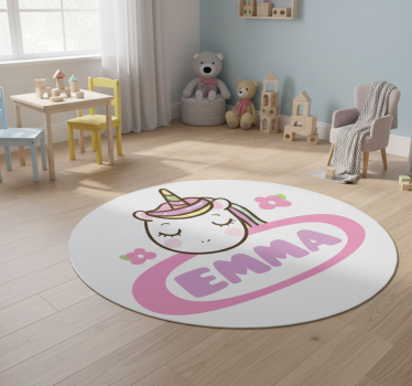 Vinyl teppich tiere mit buntem namensschild einhorn - TenStickers