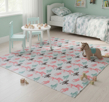 Vinyl teppich tiere mit buntem pferdemuster auf grau - TenStickers