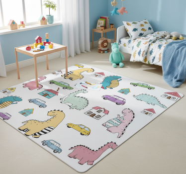 Vinyl teppich tiere mit bunten dinosaurierfiguren - TenStickers
