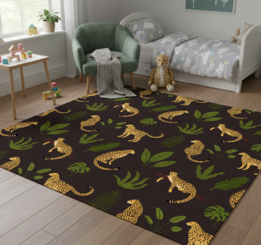 Vinyl teppich tiere mit dunklem botanischem leopardenmuster - TenStickers