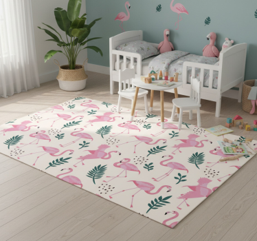 Vinyl teppich tiere mit flamingo-muster und blättern - TenStickers