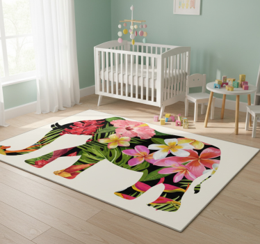 Vinyl teppich tiere mit floraler elefanten-silhouette - TenStickers