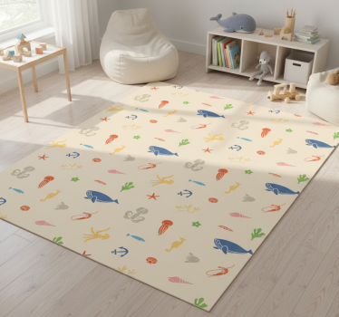 Vinyl teppich tiere mit meerestieren auf hellem beige - TenStickers