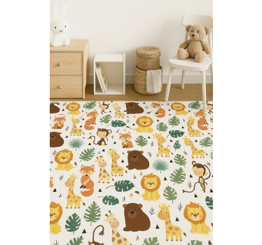 Vinyl teppich tiere mit niedlichen wildtieren und blättern - TenStickers