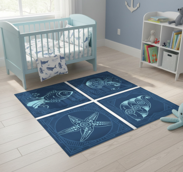 Vinyl teppich tiere mit blauen ornamentfliesen - TenStickers