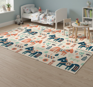 Vinyl teppich tiere mit nordischen blättern auf beige - TenStickers
