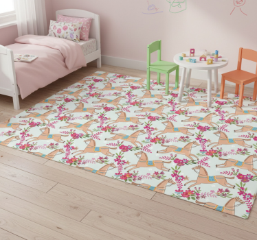 Vinyl teppich tiere mit pferdemuster in rosa blumen - TenStickers