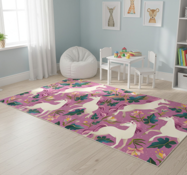 Vinyl teppich tiere mit pinkem blumenpferdedesign - TenStickers