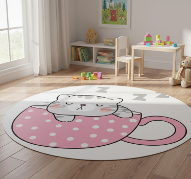 Vinyl teppich tiere mit schlafender katzen tasse - TenStickers