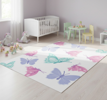 Vinyl teppich tiere mit schmetterlingen in pastellfarben - TenStickers