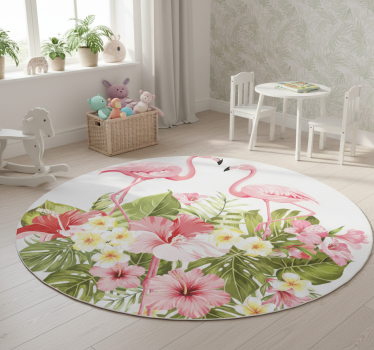 Vinyl teppich tiere mit tropischen flamingoblumen - TenStickers