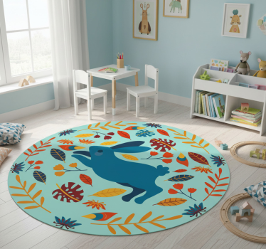 Vinyl teppich tiere mit verspielter hasenillustration - TenStickers