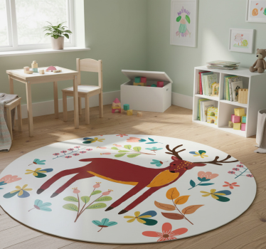 Vinyl teppich tiere mit verspielter hirschillustration - TenStickers