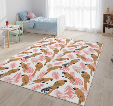 Vinyl teppich tiere orange papageien mit rosa blumen - TenStickers
