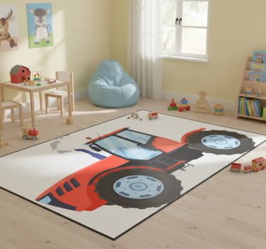 Vinyl teppich tiere roter traktor auf dem bauernhof - TenStickers