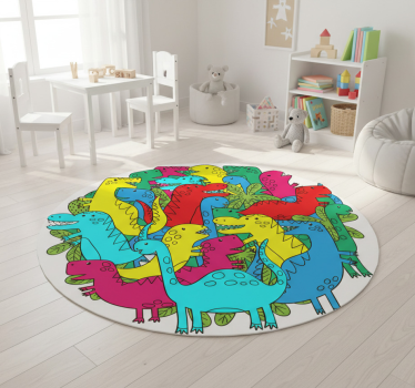 Vinyl teppich tiere runder bunter dinosaurier für kinder - TenStickers