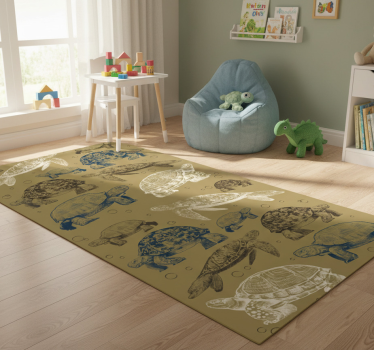 Vinyl teppich tiere mit beigem hintergrund und schildkröten - TenStickers