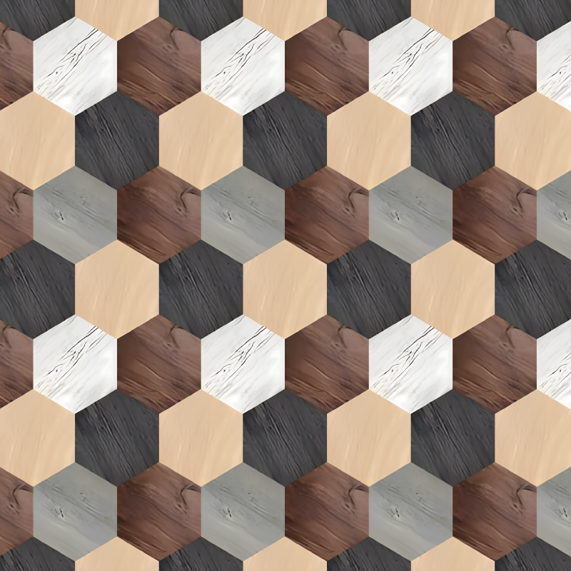 Vinyl teppich küche in gemischten holzhexagonen - TenStickers