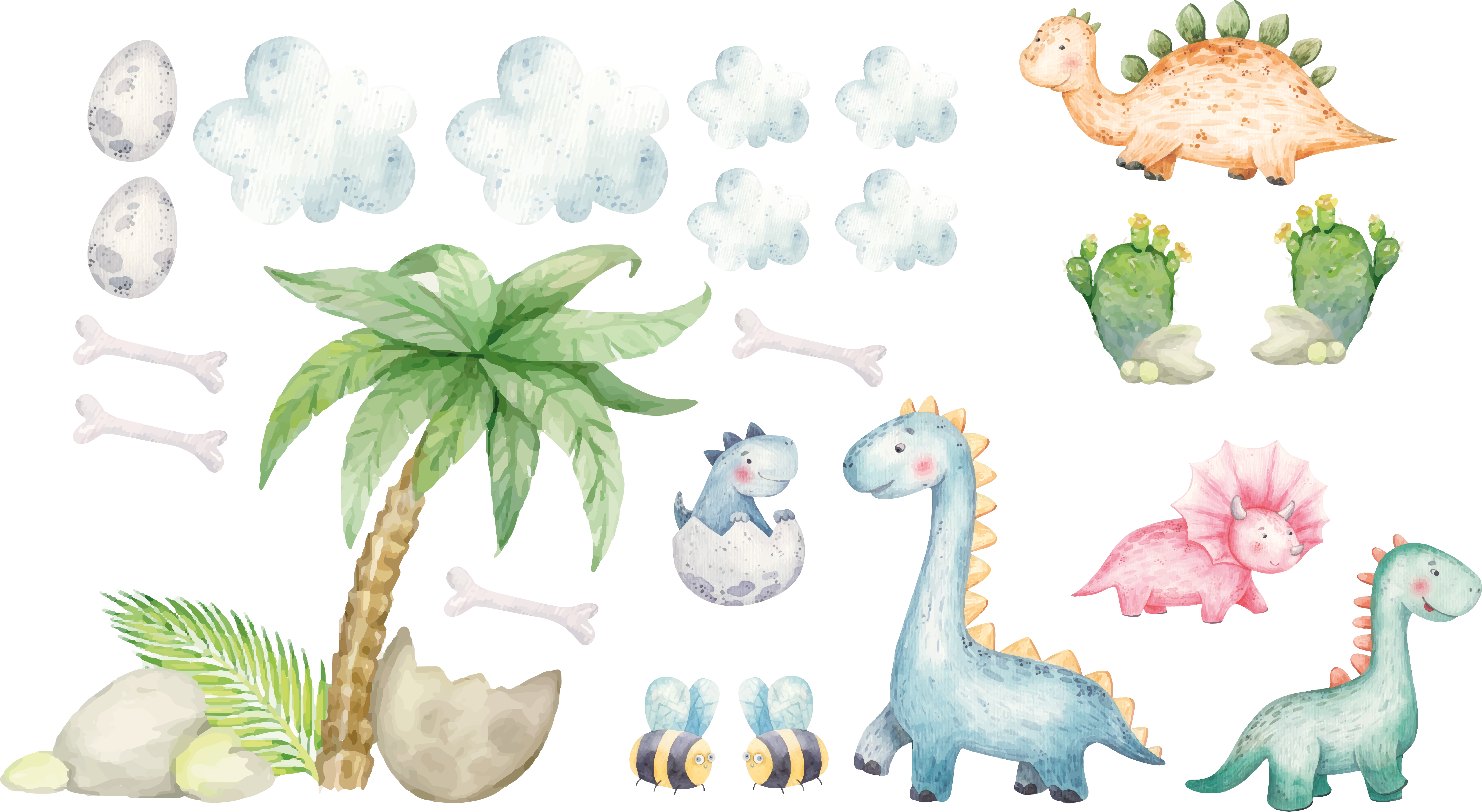 Vinyl teppich tiere mit niedlichen aquarell-dinosauriern - TenStickers