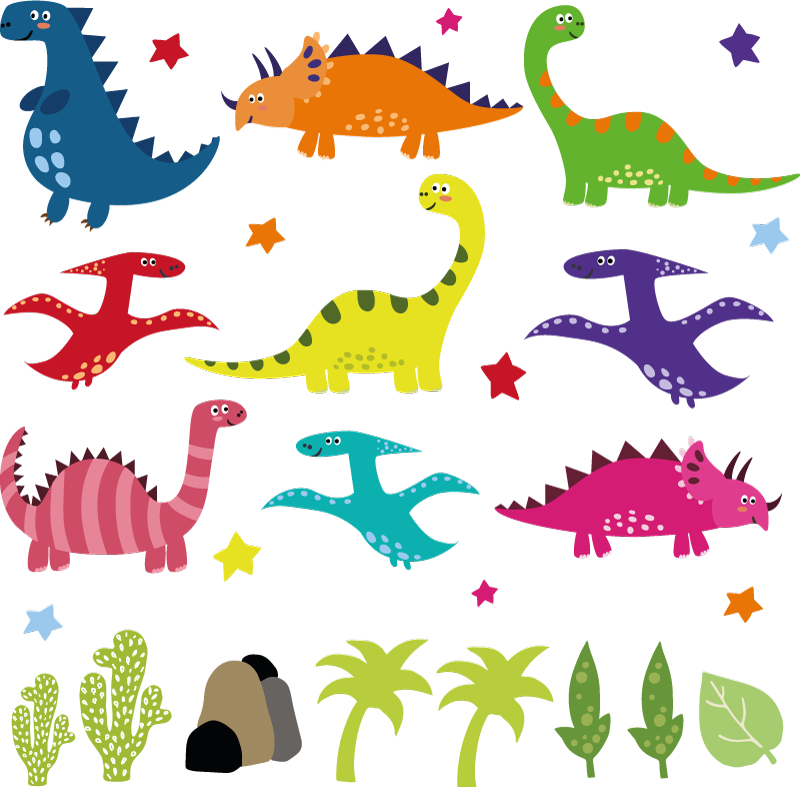 Vinyl teppich tiere nordic dinosaurier bunt set - TenStickers