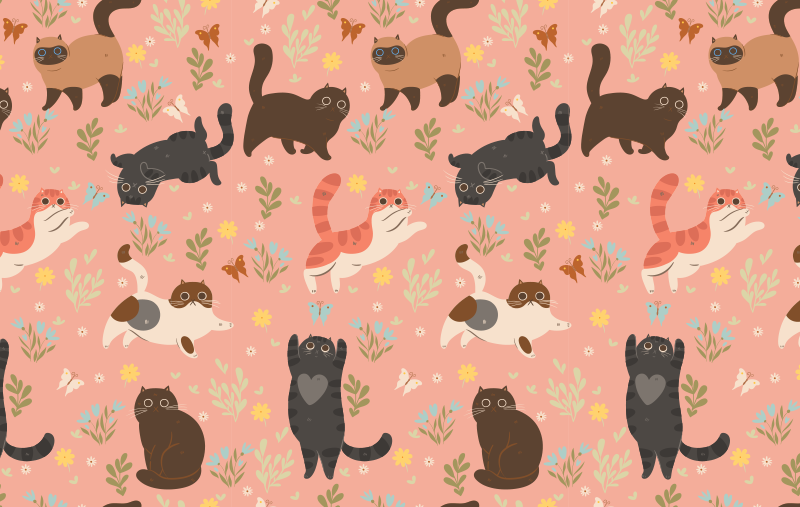 Vinyl teppich tiere mit nahtlosem katzenmuster - TenStickers