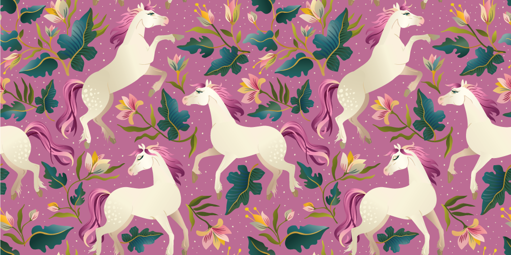 Vinyl teppich tiere im pinken blumenpferd-design - TenStickers