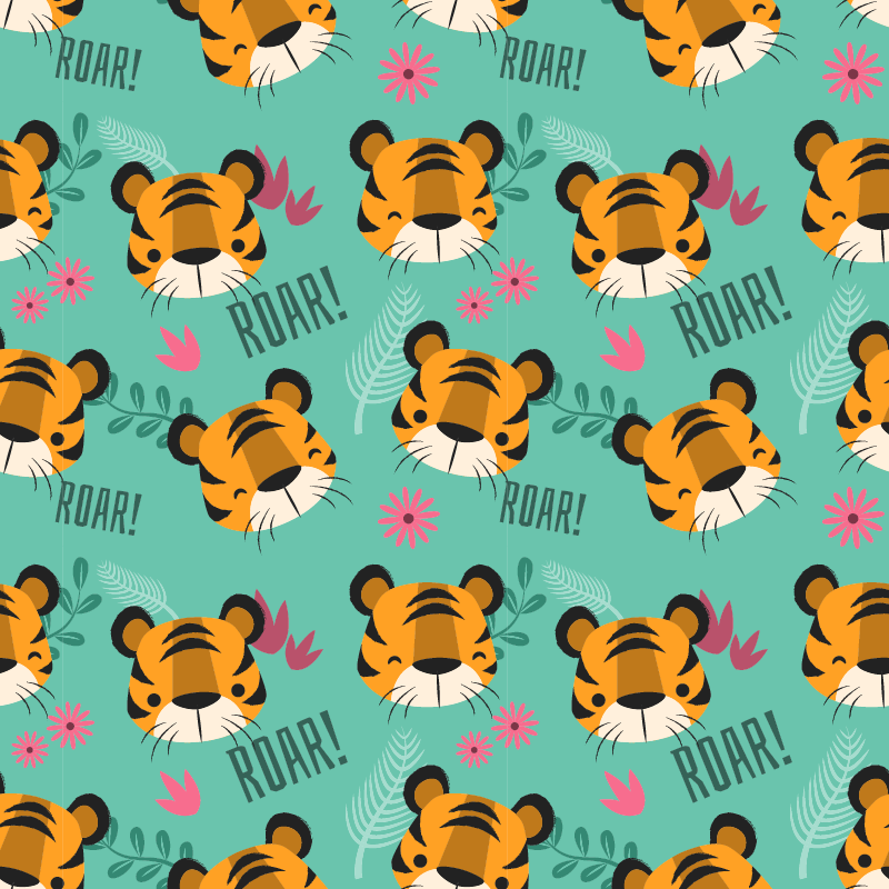 Vinyl teppich tiere mit brüllenden baby-tigern - TenStickers