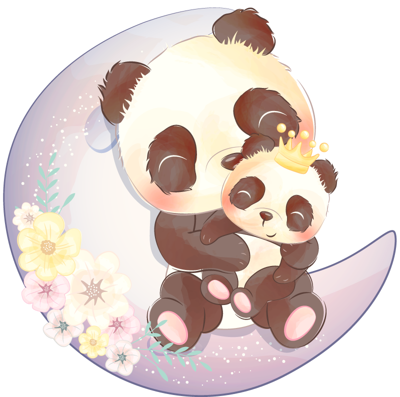 Vinyl teppich tiere zwei pandas auf dem mond - TenStickers