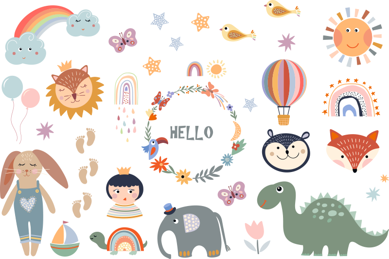Vinyl teppich tiere für kinder mit blumenmuster - TenStickers