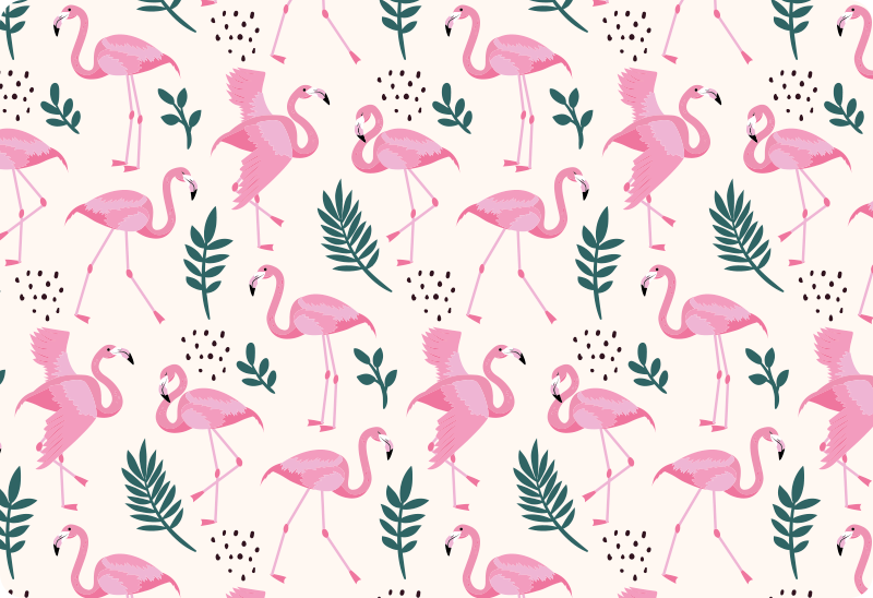 Vinyl teppich tiere mit flamingo-muster und blättern - TenStickers
