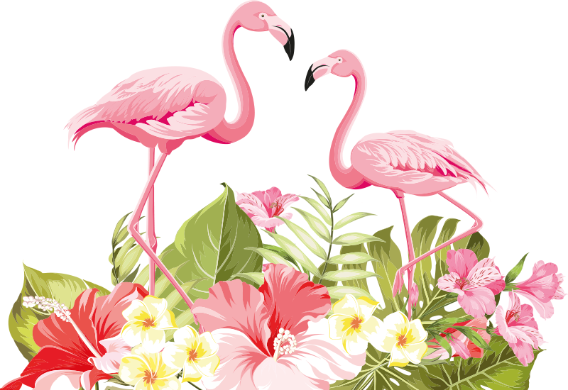 Vinyl teppich tiere mit tropischen flamingoblumen - TenStickers