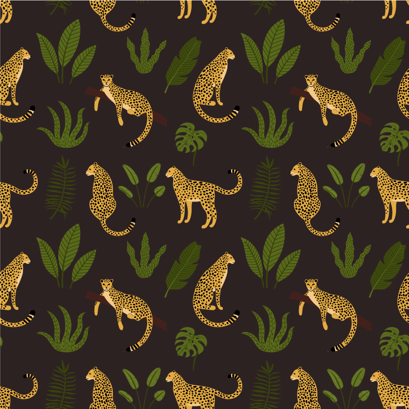 Vinyl teppich tiere mit dunklem botanischem leopardenmuster - TenStickers