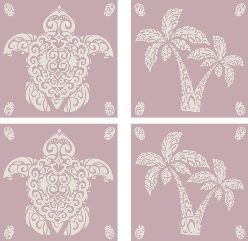 Vinyl teppich tiere hawaii schildkröte und palmenmuster - TenStickers