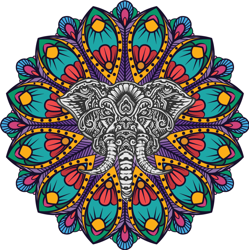 Vinyl teppich tiere bunter elefanten mandala - TenStickers