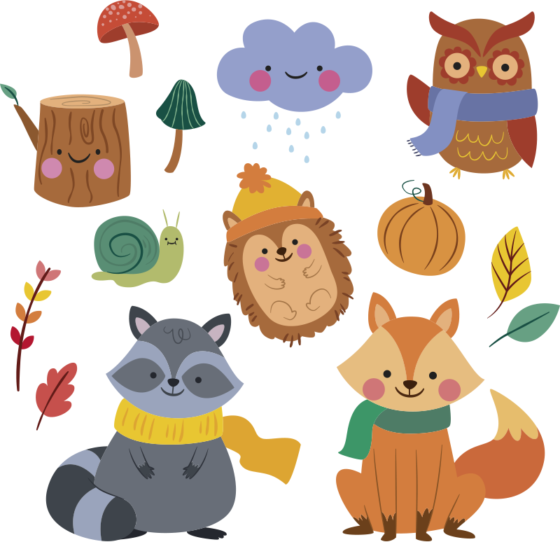 Vinyl teppich tiere herbstblumen und tiere - TenStickers