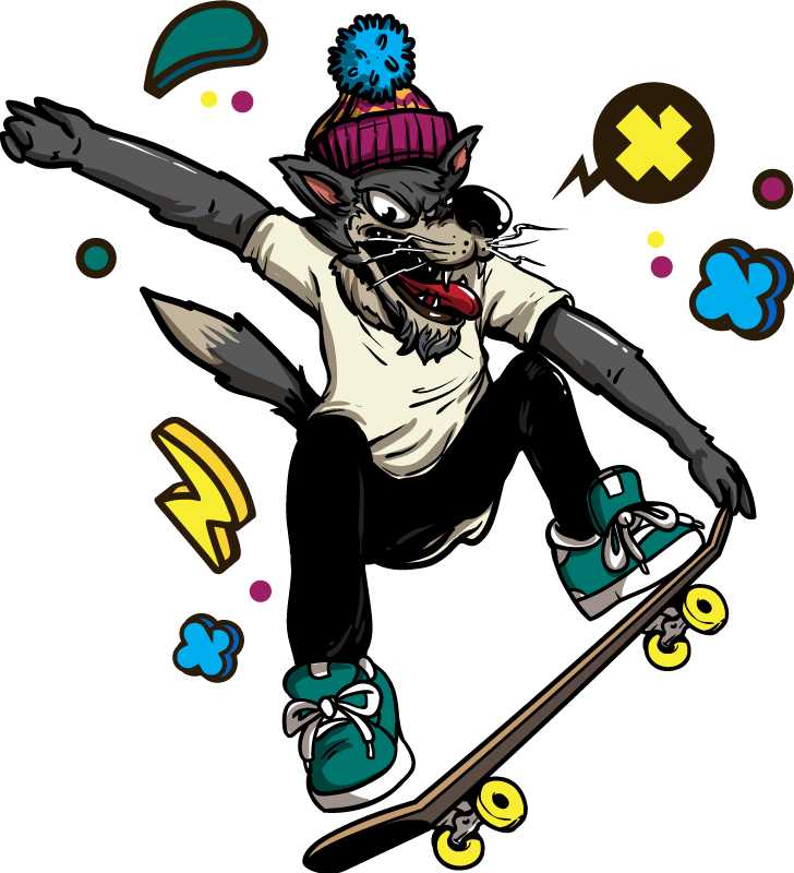 Vinyl teppich tiere wolf auf skateboard - TenStickers