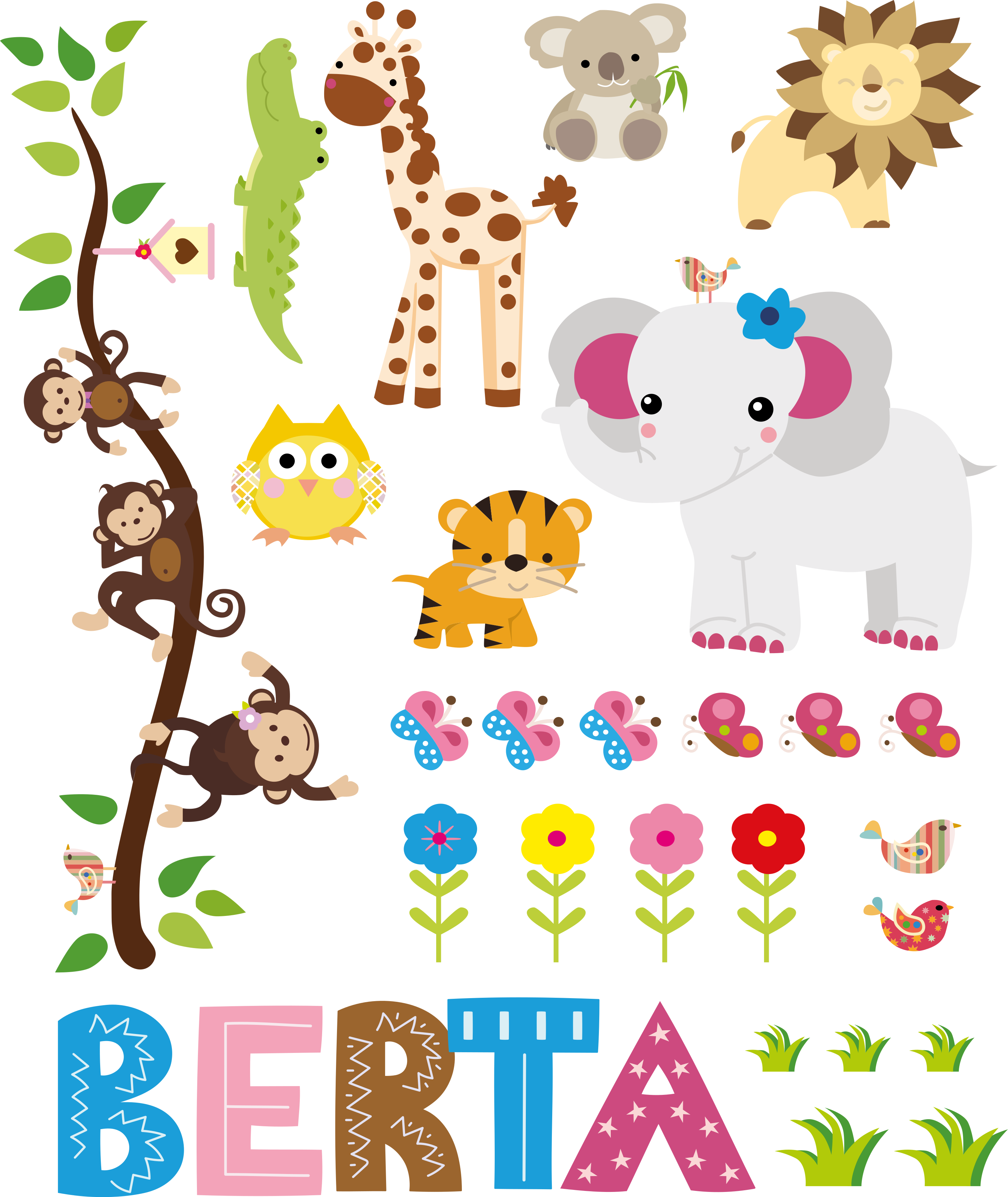 Vinyl teppich tiere dschungelbaum mit namen - TenStickers