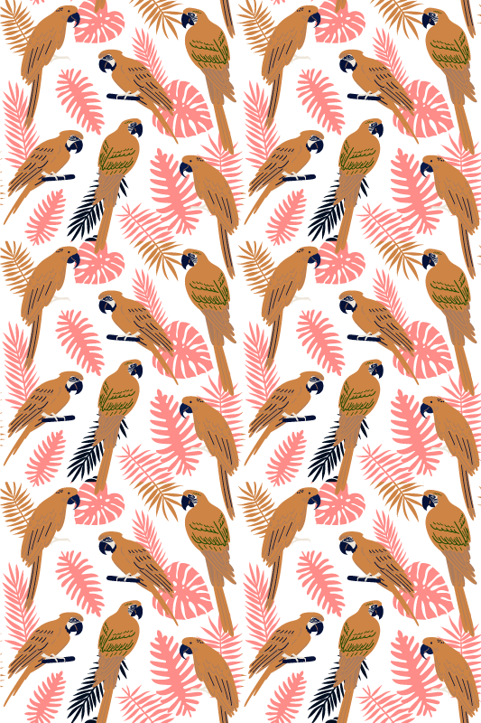 Vinyl teppich tiere orange papageien mit rosa blumen - TenStickers