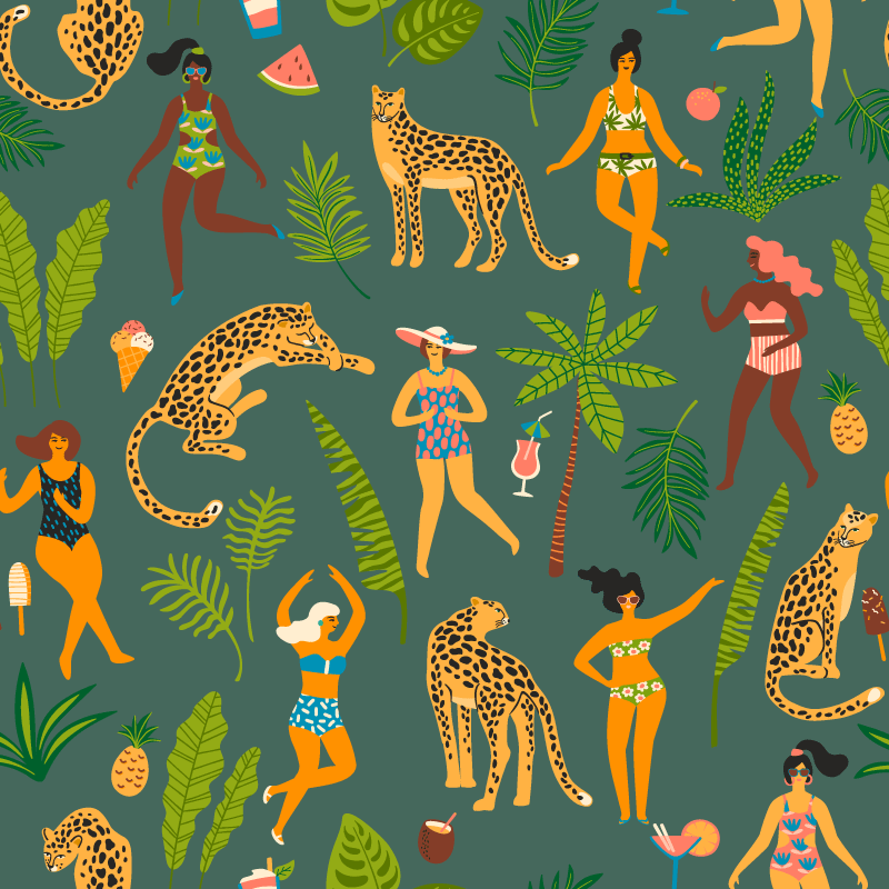 Vinyl teppich tiere mit frauen und leopardenmuster - TenStickers