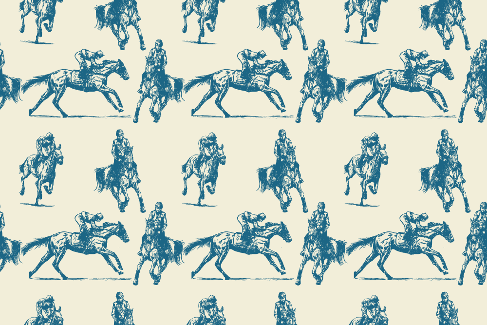 Vinyl teppich tiere in blau und beige mit pferdemuster - TenStickers