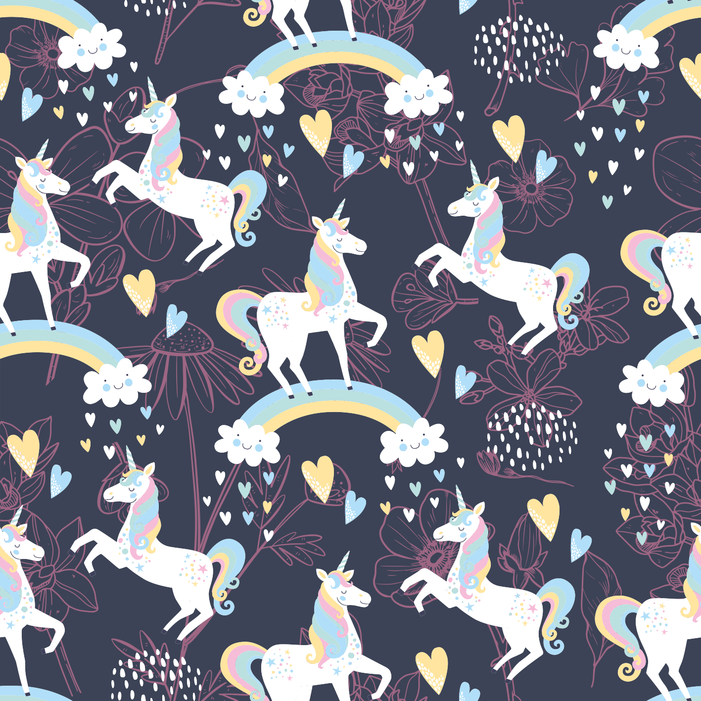 Vinyl teppich tiere mit pinken einhörnern blumenmuster - TenStickers