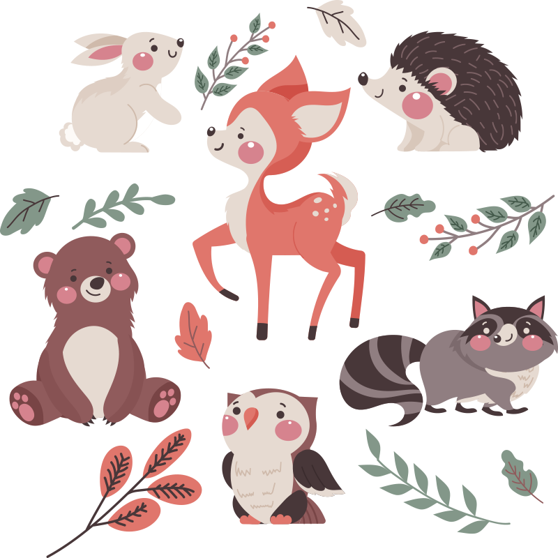 Vinyl teppich tiere verspielte tierbegleiter - TenStickers